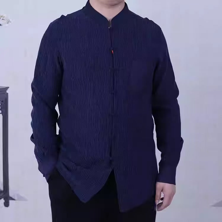 Rui Fu Xiang Long-Sleeve Chinese-Style Button-Up Top Versatile Men's Shirts