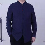 Rui Fu Xiang Long-Sleeve Chinese-Style Button-Up Top Versatile Men's Shirts