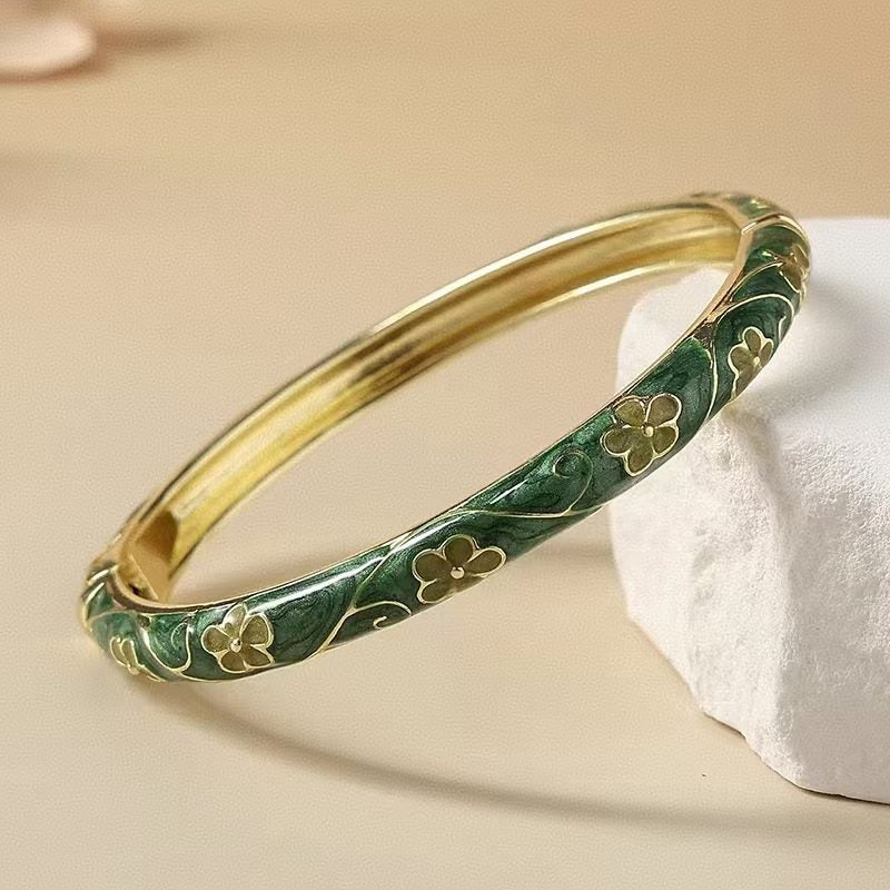 The Cloisonne Enamel Bangle with Delicate Band & Floral Pattern Women's