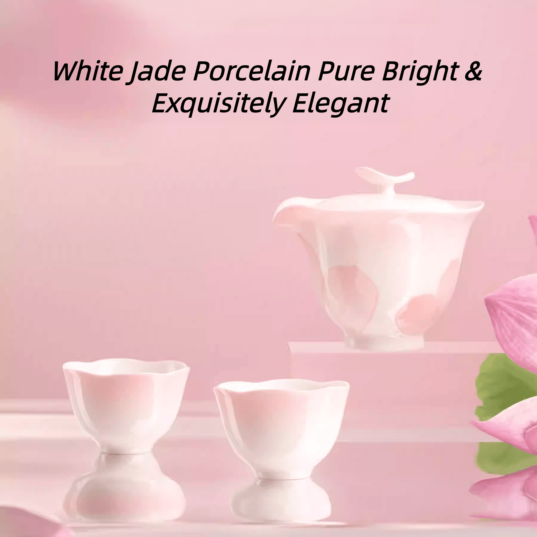 The Palace Museum Lotus-in-Bloom White Jade Porcelain Tea Set