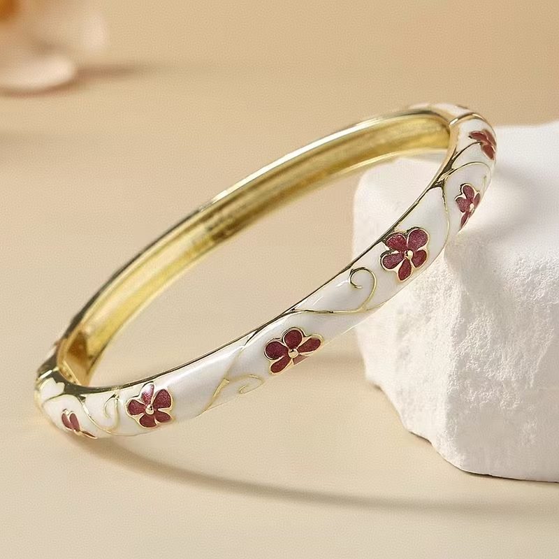The Cloisonne Enamel Bangle with Delicate Band & Floral Pattern Women's