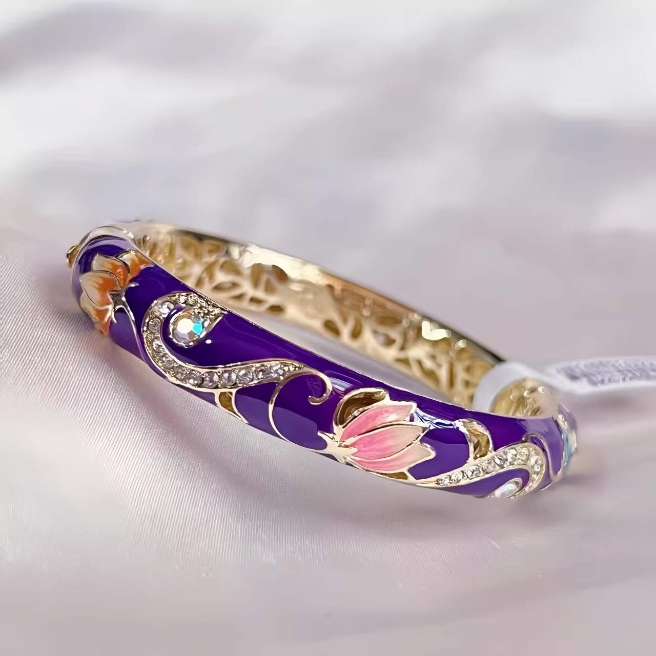 The Cloisonne Lotus Bracelet with Diamond Accents Authentic