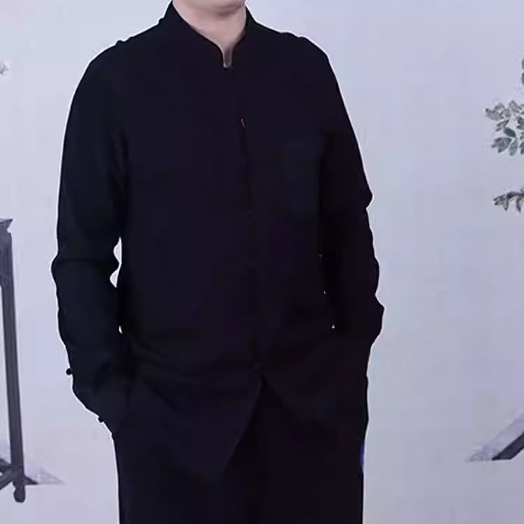 Rui Fu Xiang Long-Sleeve Chinese-Style Button-Up Top Versatile Men's Shirts