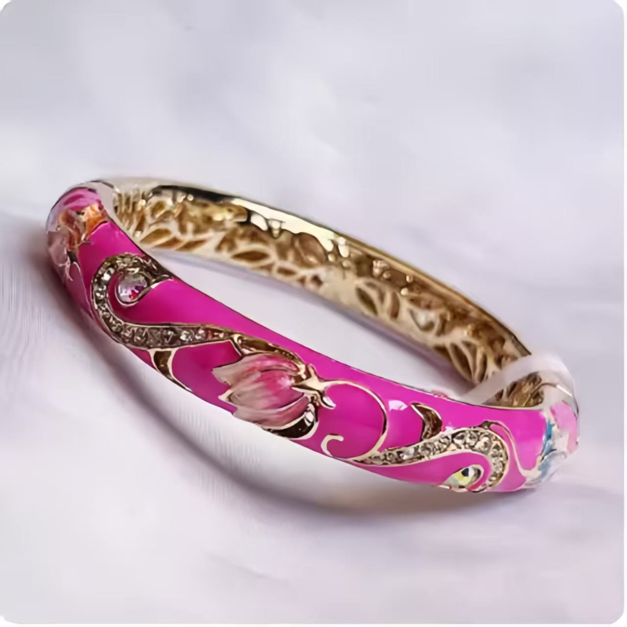 The Cloisonne Lotus Bracelet with Diamond Accents Authentic