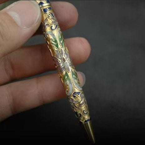 The Cloisonne Enamel Gold-Ground Swirl-Pattern Ballpoint Pen