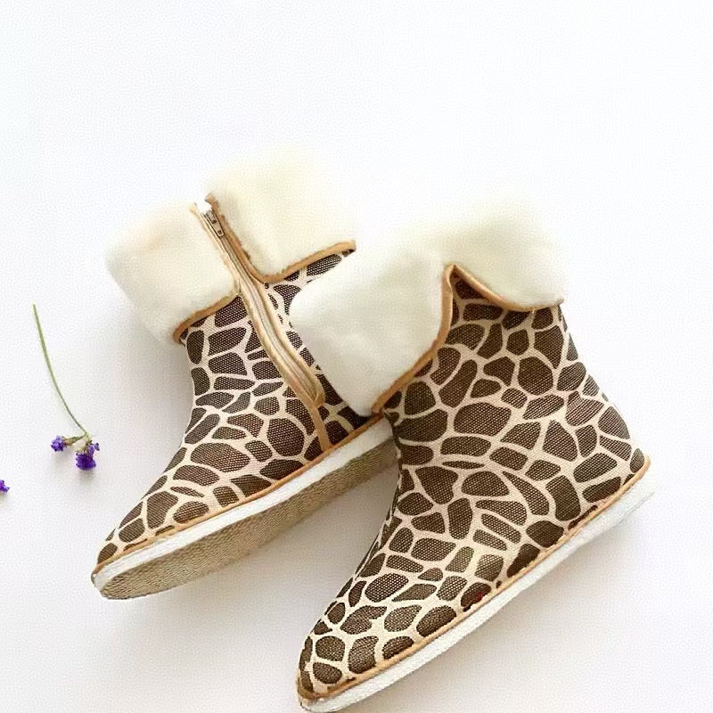 Nailian Sheng  Leopard Print Fleece Lining High-Top Zipper Women's Boots