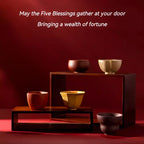 The Palace Museum Five Blessings Purple Clay Teacup Set Gift Box