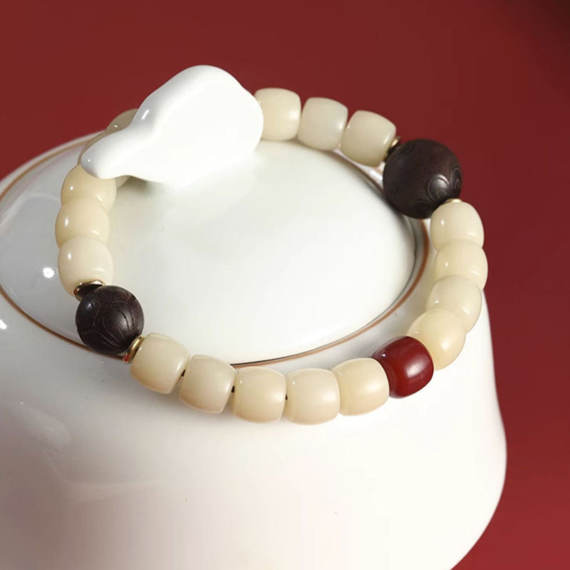 Shangxinle Forbidden City White Jade Bodhi Small-Leaf Rosewood Bracelet