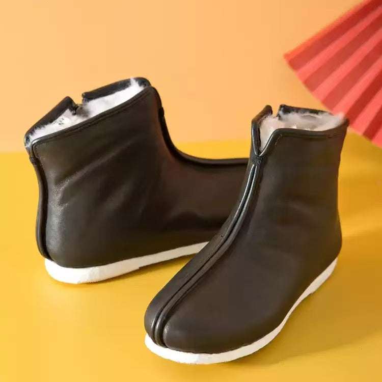 NeiLan Sheng Cowhide Leather Zipper Li'an High-Top Cotton Men's Shoes