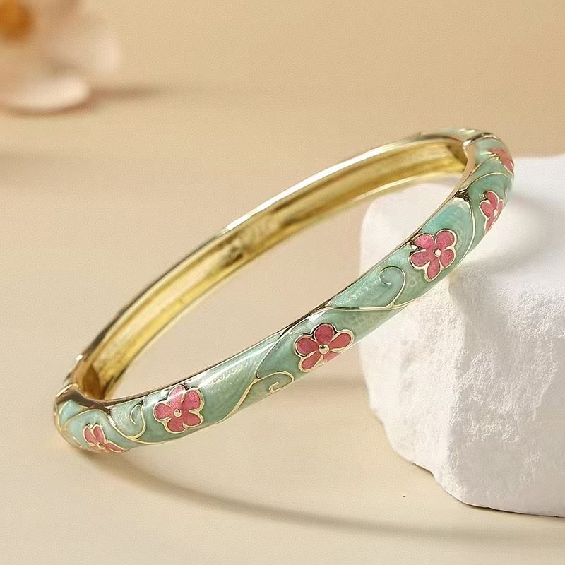The Cloisonne Enamel Bangle with Delicate Band & Floral Pattern Women's