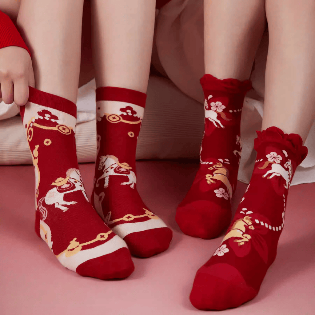 The Palace Museum Steed Treading Blossoms Red Sock Set