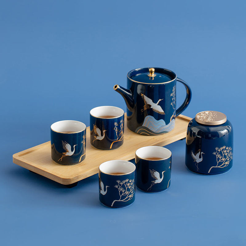 Shangxinle Forbidden City Pine and Crane Ceramic Chinese Tea Set