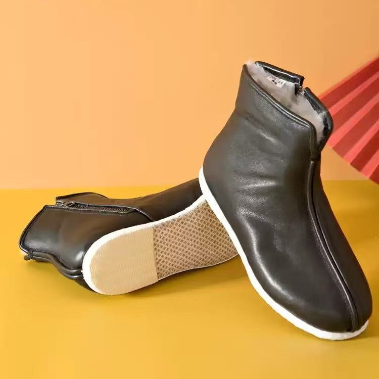 NeiLan Sheng Cowhide Leather Zipper Li'an High-Top Cotton Men's Shoes