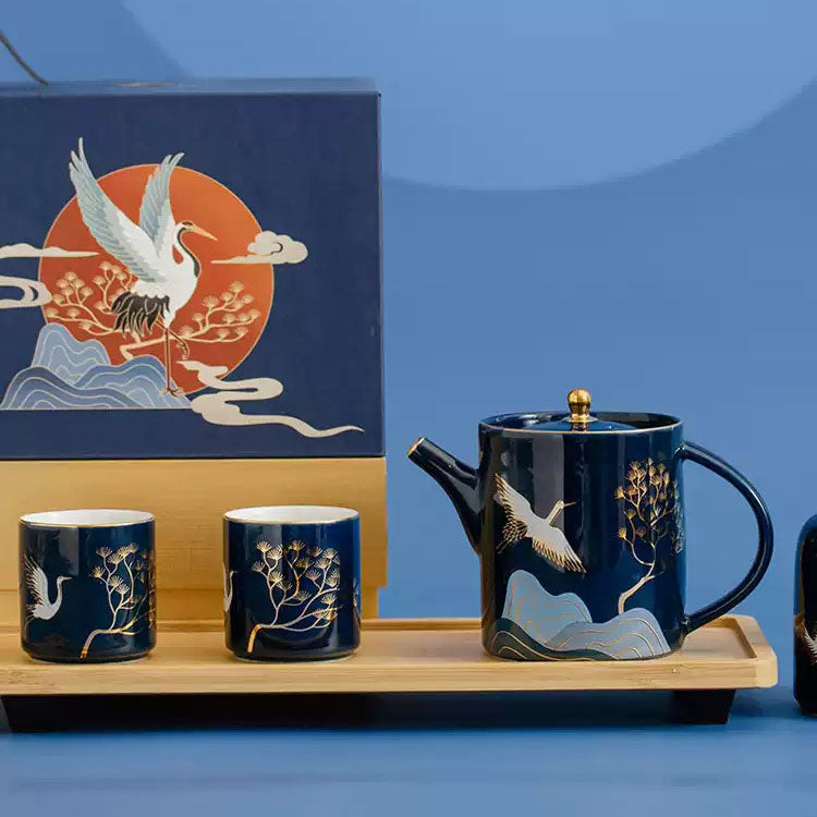 Shangxinle Forbidden City Pine and Crane Ceramic Chinese Tea Set