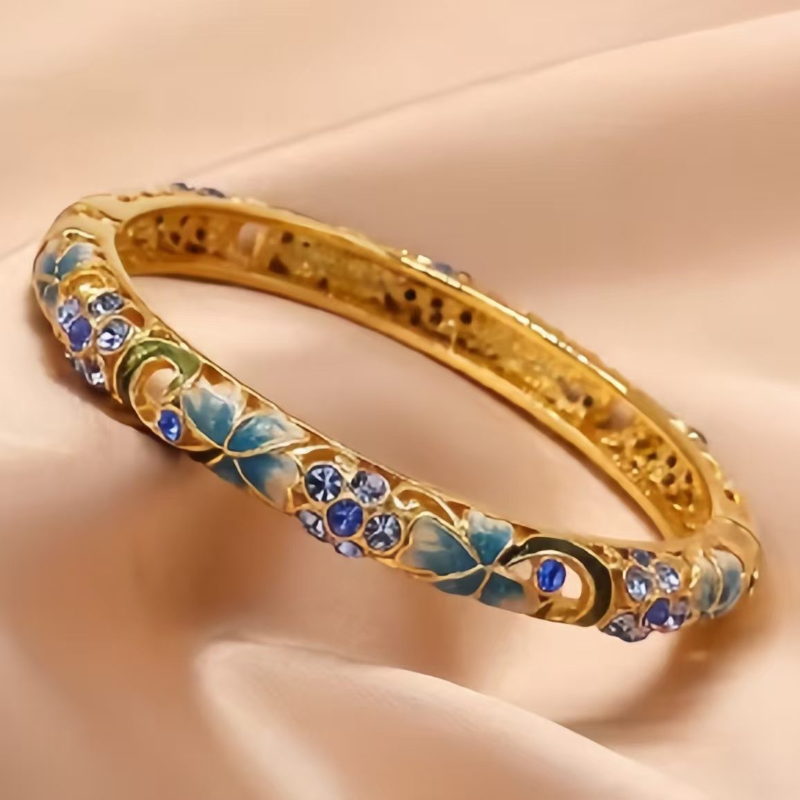 The Cloisonne Enamel Bracelet Slim Band with Round Open Clasp Women's