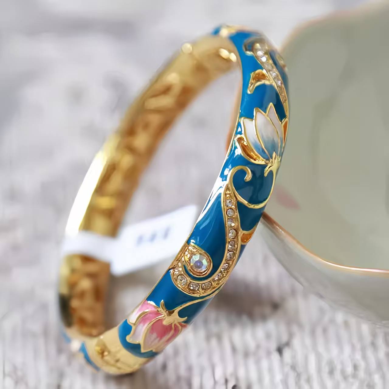 The Cloisonne Lotus Bracelet with Diamond Accents Authentic
