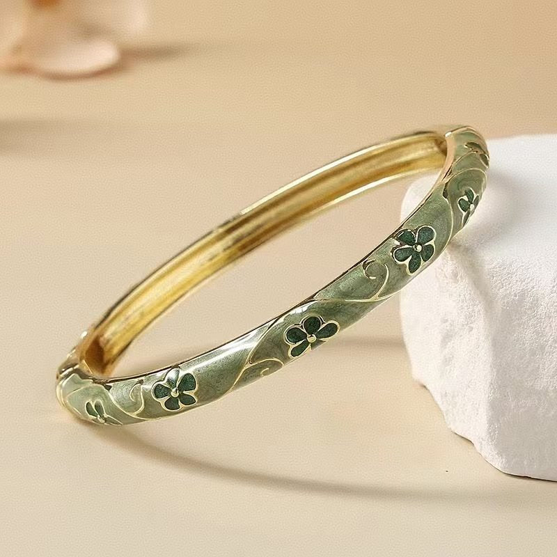 The Cloisonne Enamel Bangle with Delicate Band & Floral Pattern Women's