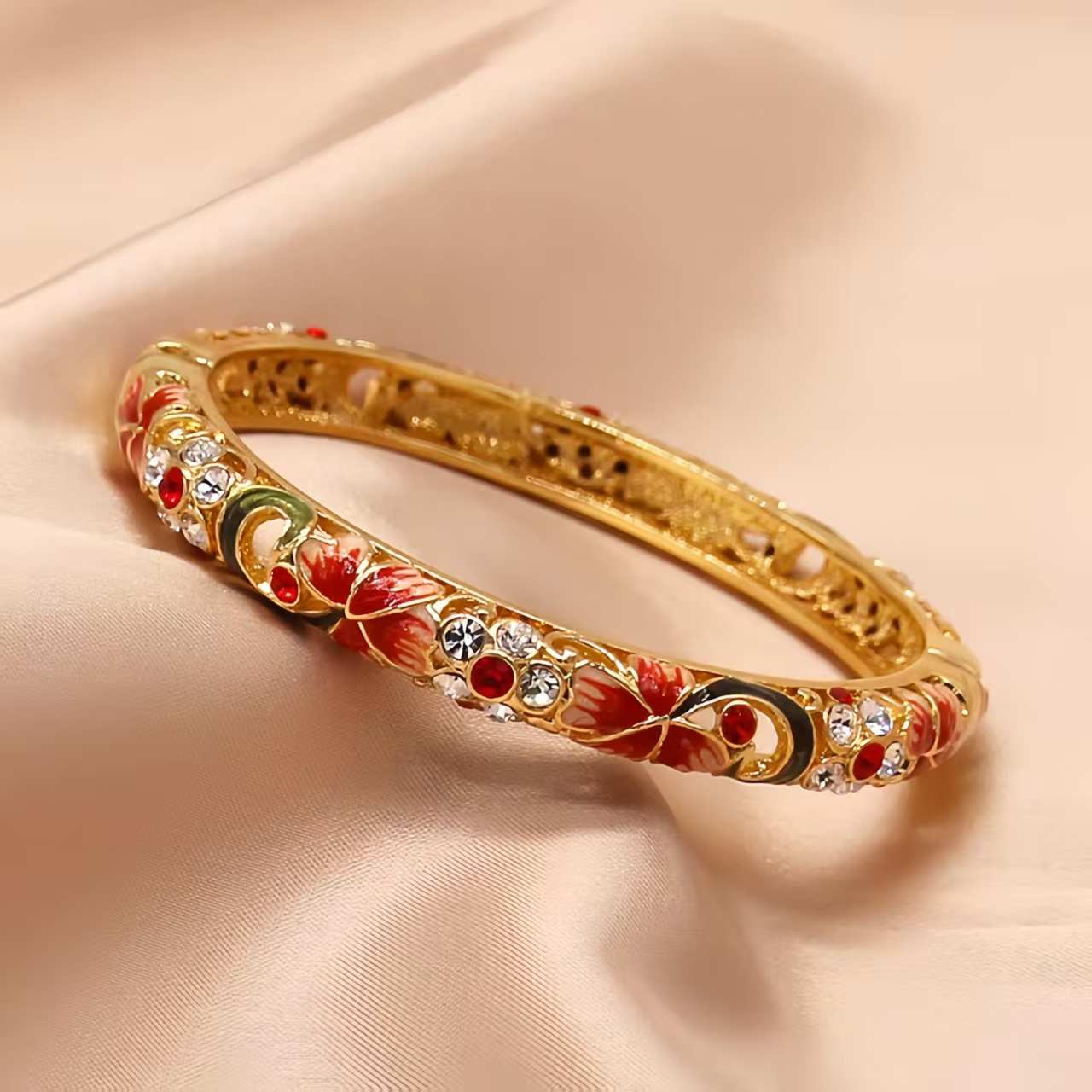 The Cloisonne Enamel Bracelet Slim Band with Round Open Clasp Women's