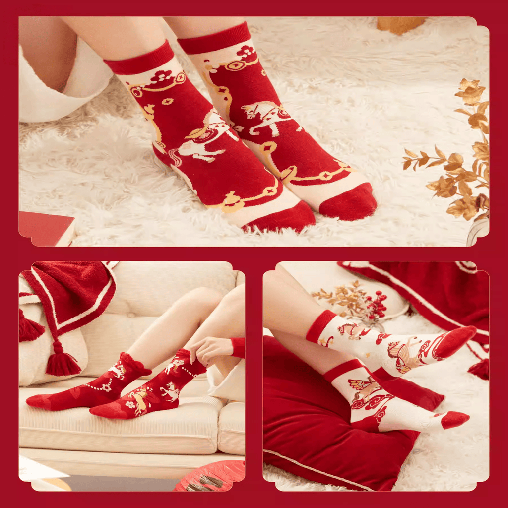 The Palace Museum Steed Treading Blossoms Red Sock Set