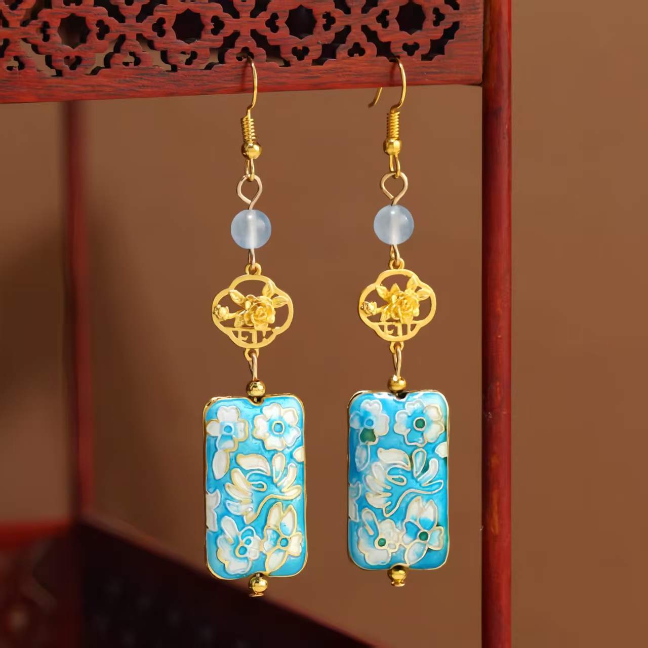 The Original Design New Chinese-Style Cloisonne Earrings for Women Retro Enamel