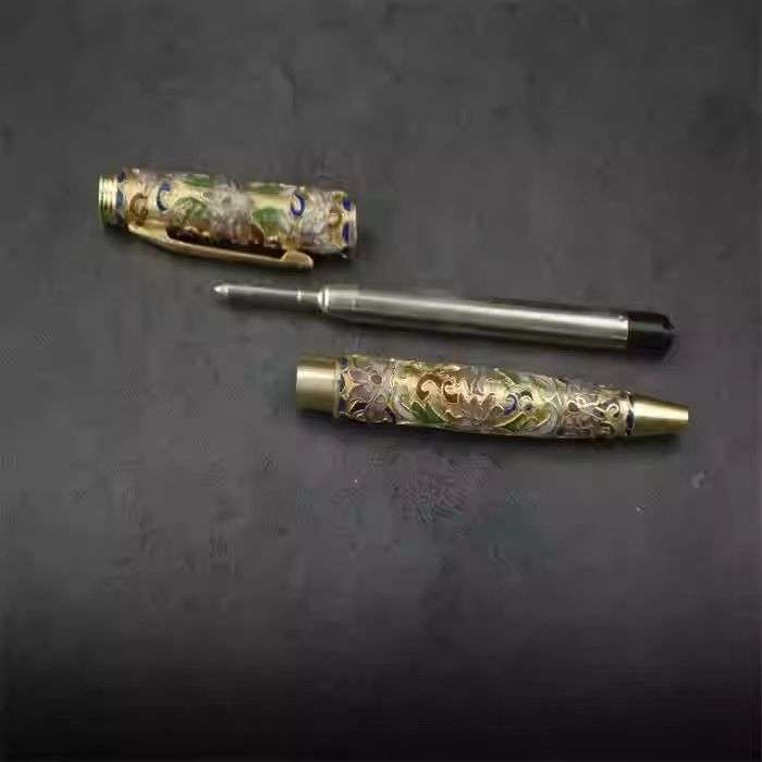 The Cloisonne Enamel Gold-Ground Swirl-Pattern Ballpoint Pen