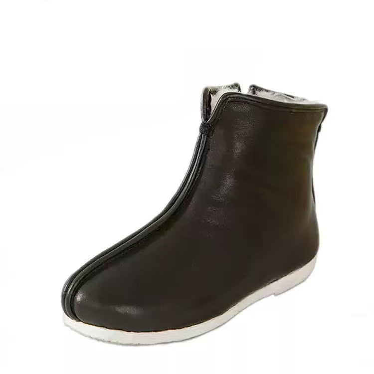 NeiLan Sheng Cowhide Leather Zipper Li'an High-Top Cotton Men's Shoes