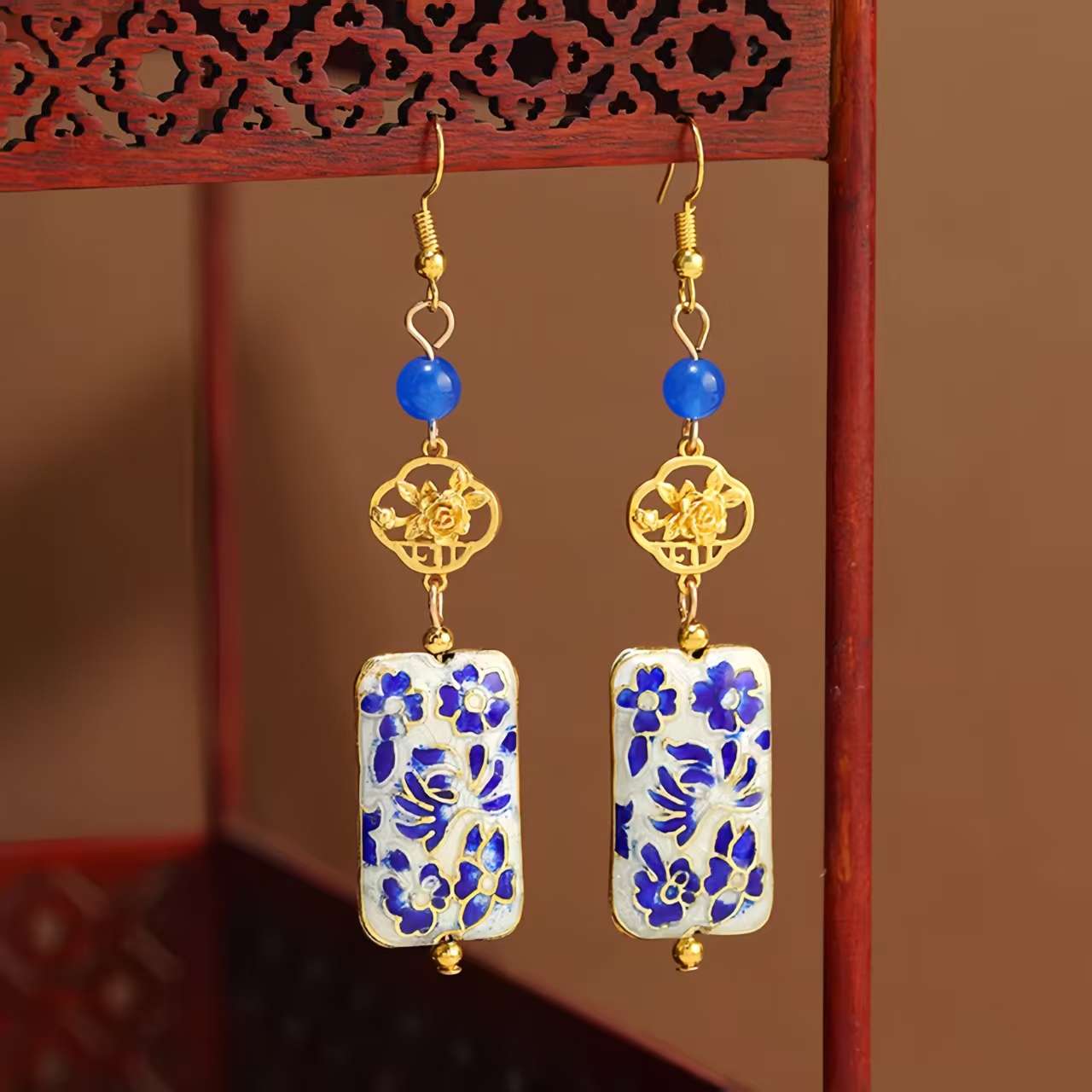The Original Design New Chinese-Style Cloisonne Earrings for Women Retro Enamel