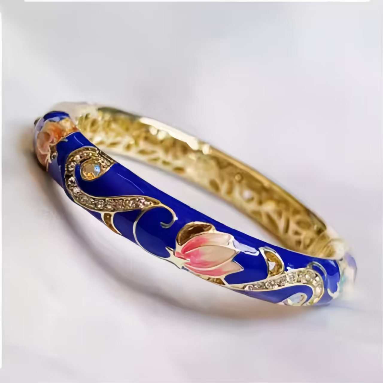 The Cloisonne Lotus Bracelet with Diamond Accents Authentic