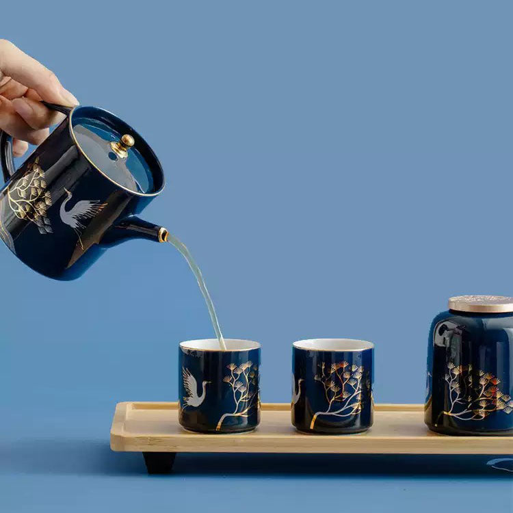 Shangxinle Forbidden City Pine and Crane Ceramic Chinese Tea Set
