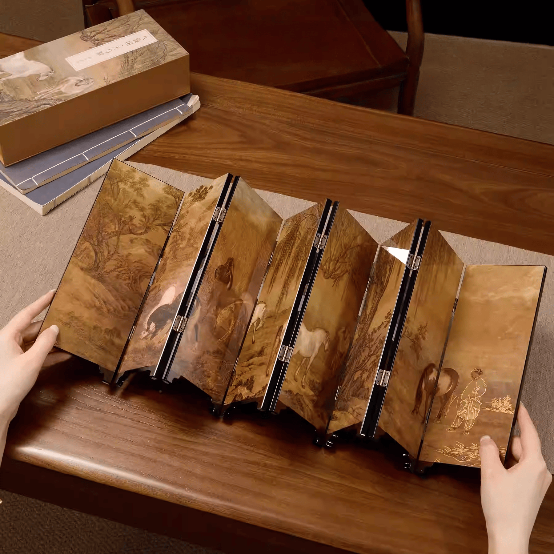 The Palace Museum Eight Horses Painting with Celestial Steed Ode Tabletop Screen