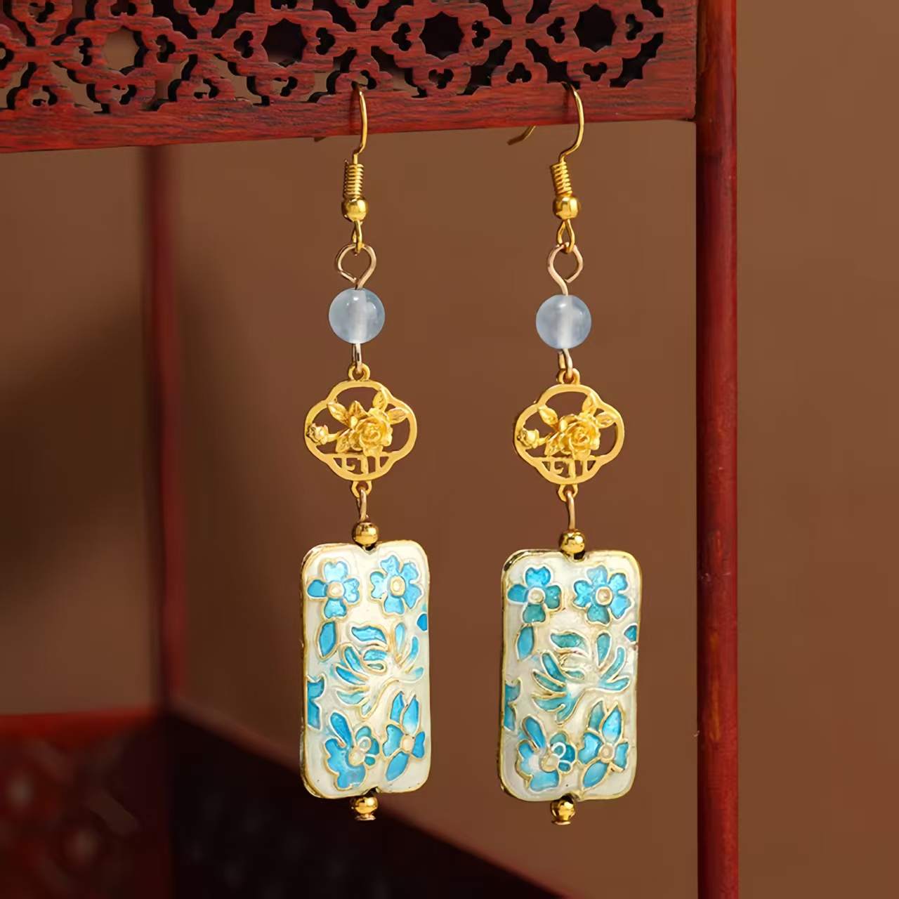 The Original Design New Chinese-Style Cloisonne Earrings for Women Retro Enamel