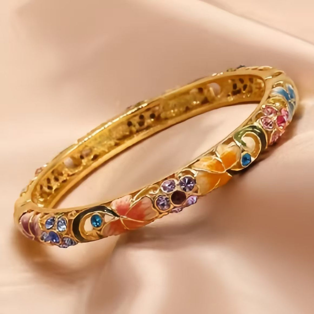 The Cloisonne Enamel Bracelet Slim Band with Round Open Clasp Women's