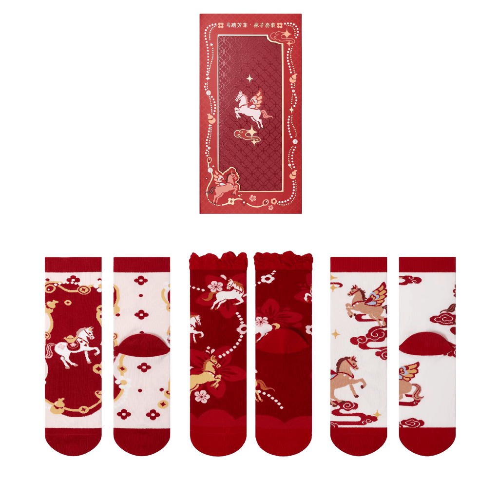 The Palace Museum Steed Treading Blossoms Red Sock Set