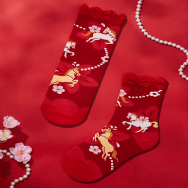 The Palace Museum Steed Treading Blossoms Red Sock Set