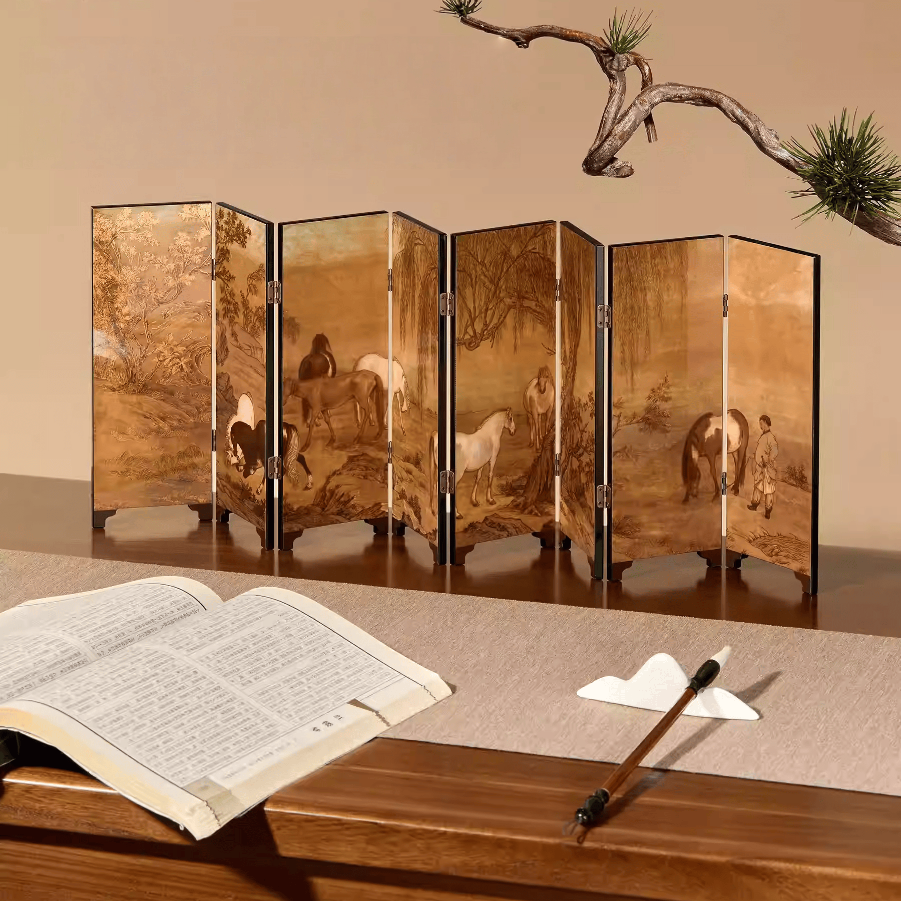 The Palace Museum Eight Horses Painting with Celestial Steed Ode Tabletop Screen