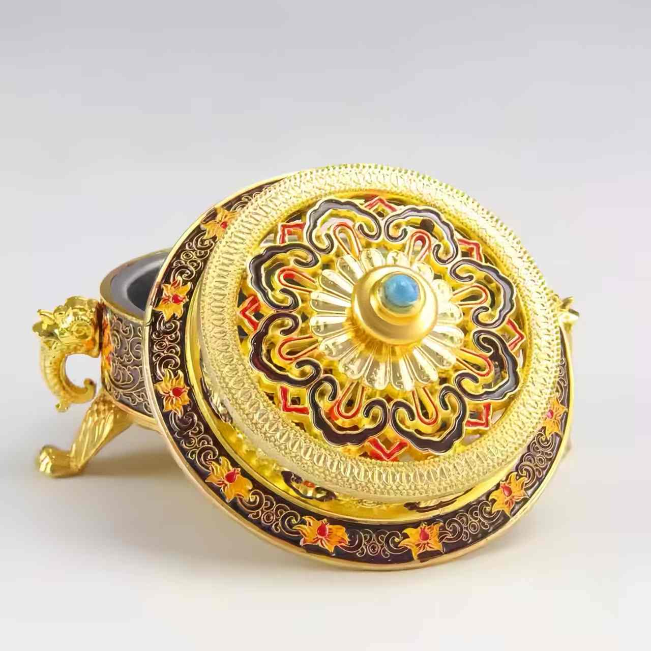 The Cloisonne Enameled Buddha Altar Incense Burner Copper Alloy