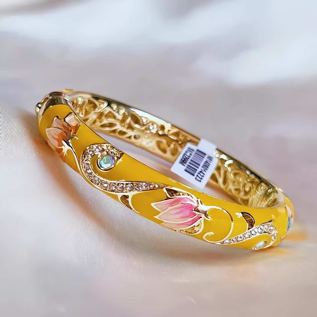 The Cloisonne Lotus Bracelet with Diamond Accents Authentic