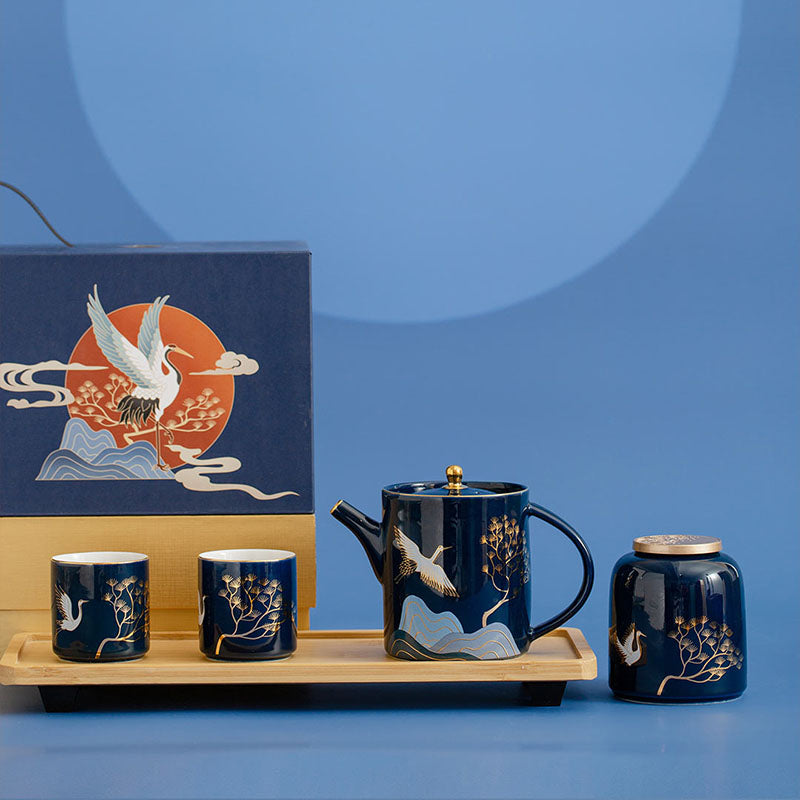 Shangxinle Forbidden City Pine and Crane Ceramic Chinese Tea Set