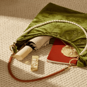 The Palace Museum Jade Rabbit Among Blossoms Velvet Shoulder Bag