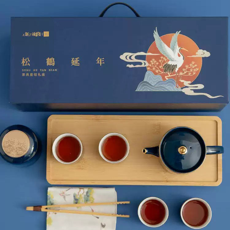 Shangxinle Forbidden City Pine and Crane Ceramic Chinese Tea Set