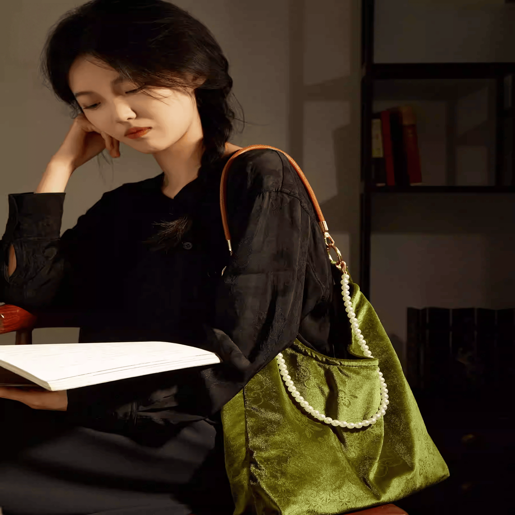 The Palace Museum Jade Rabbit Among Blossoms Velvet Shoulder Bag