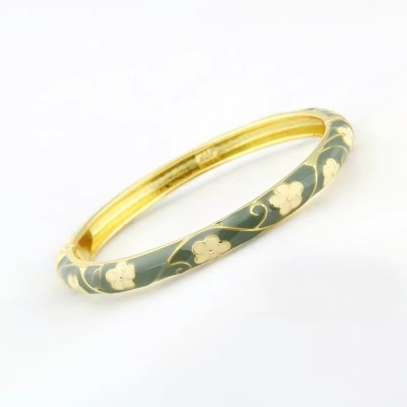 The Cloisonne Enamel Bangle with Delicate Band & Floral Pattern Women's