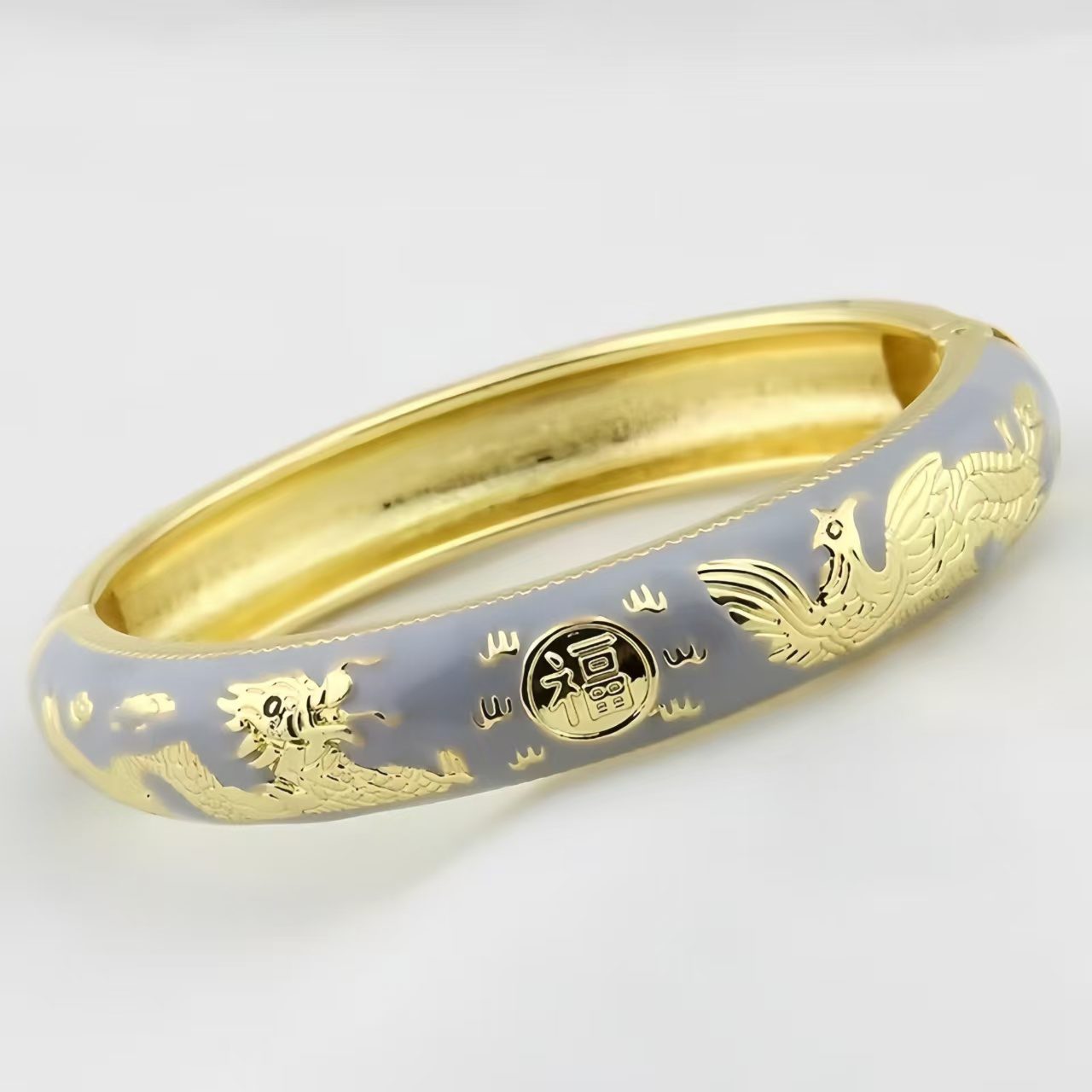 The Cloisonne Bangle with Adjustable Clasp Gold-Plated Women's