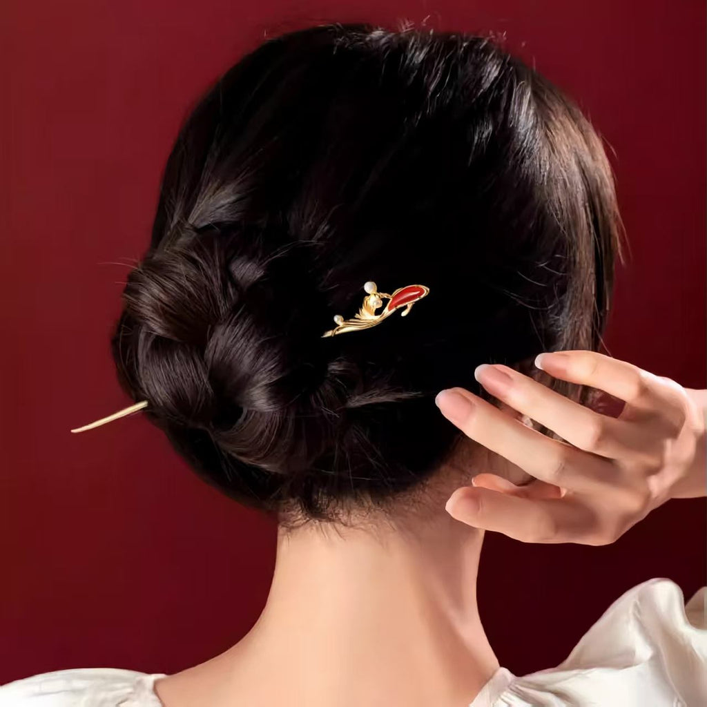 The Palace Museum Koi Red Agate Hairpin