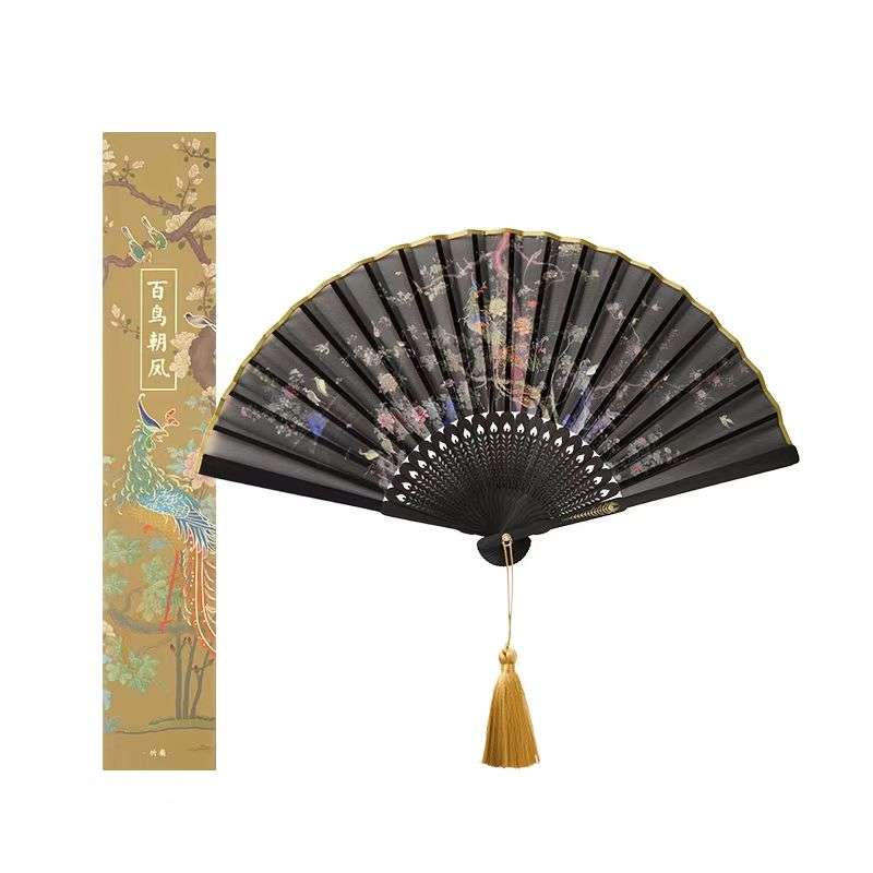The Palace Museum Folding Fan with Hundred Birds Worshipping the Phoenix Motif