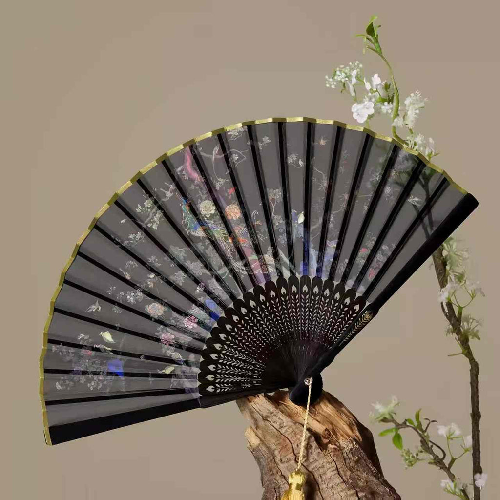 The Palace Museum Folding Fan with Hundred Birds Worshipping the Phoenix Motif