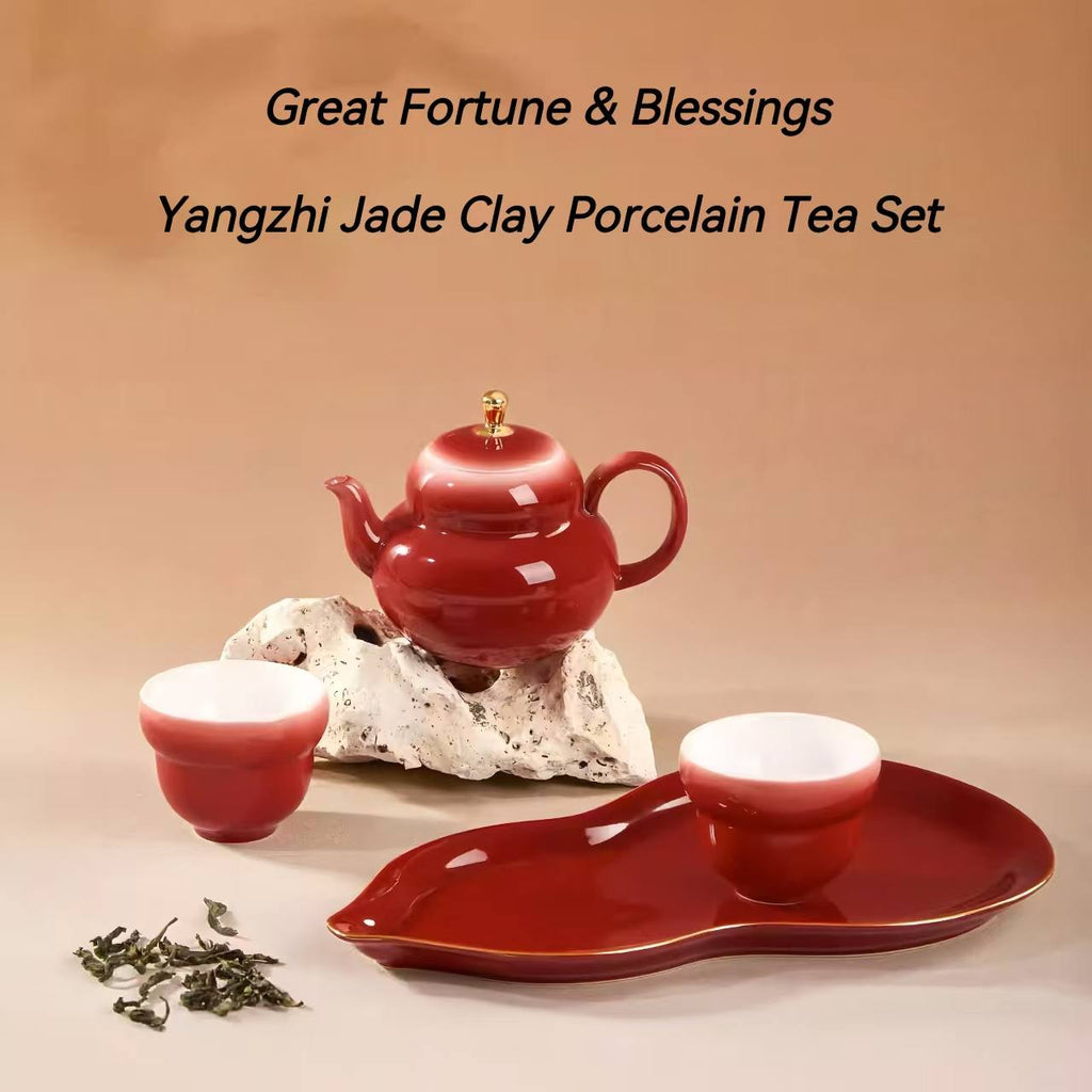 The Palace Museum Hongyun Fulu Lamb's Fat Jade Clay Teaware Set