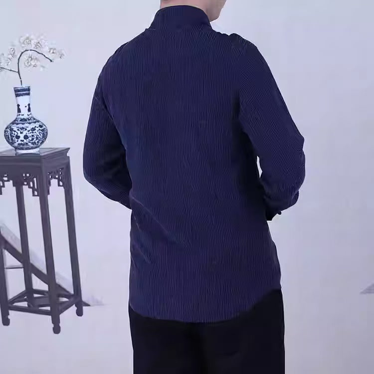 Rui Fu Xiang Long-Sleeve Chinese-Style Button-Up Top Versatile Men's Shirts