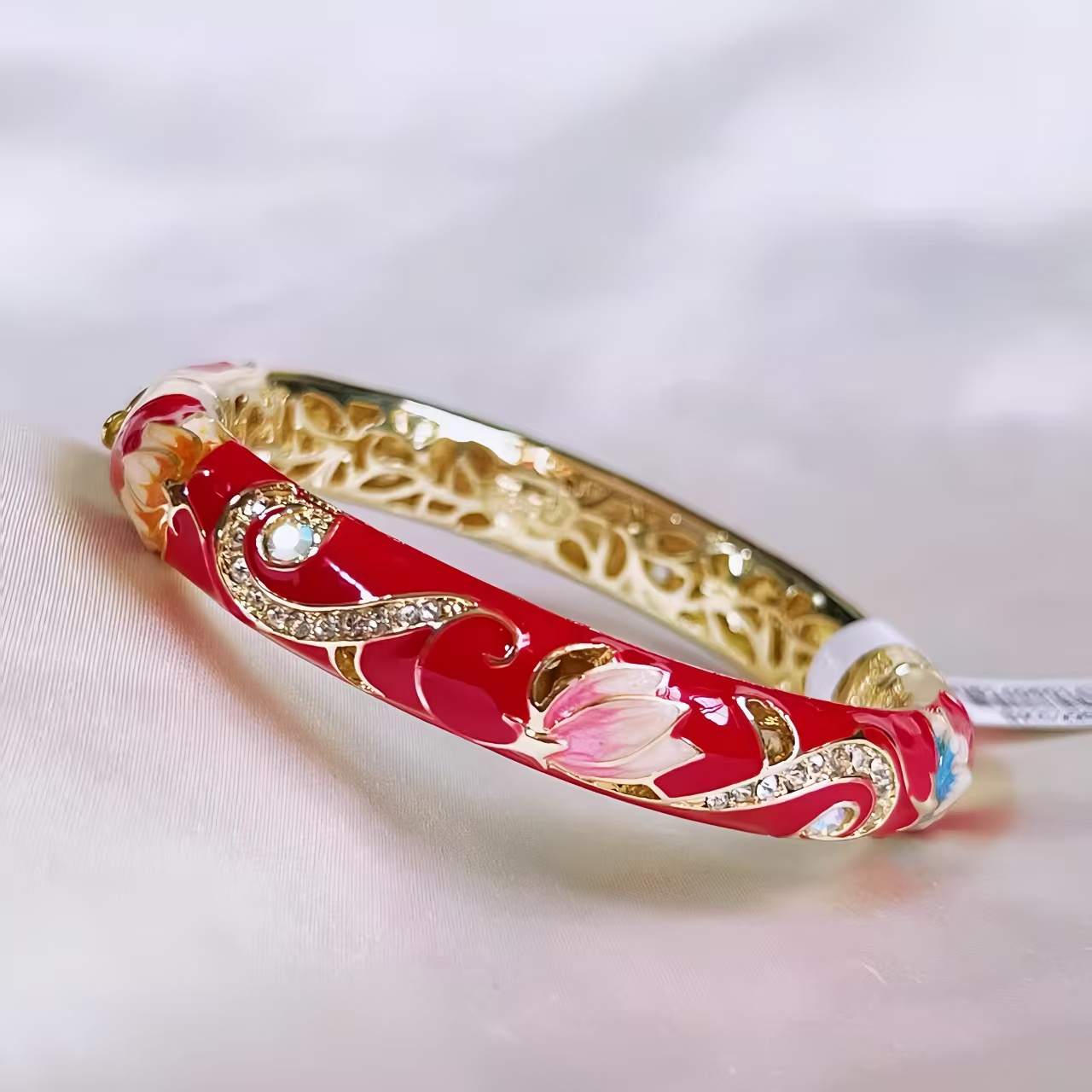 The Cloisonne Lotus Bracelet with Diamond Accents Authentic