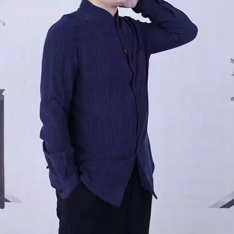 Rui Fu Xiang Long-Sleeve Chinese-Style Button-Up Top Versatile Men's Shirts